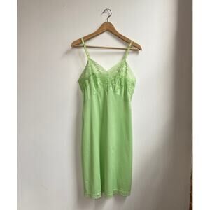 Vintage Lime Green Lace Trim Slip Dress